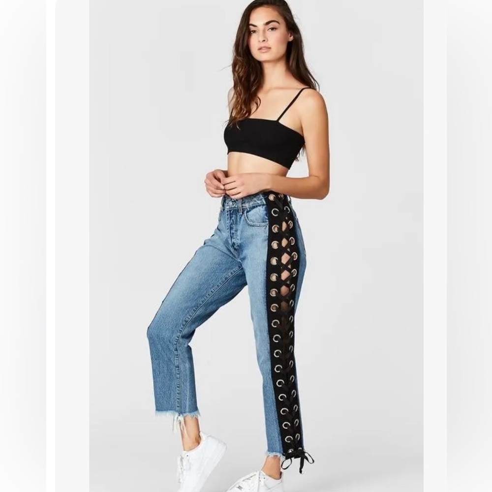 LF Carmar high rise double side lace up denim